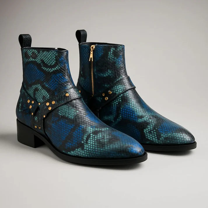 Snakeskin Blue Ankle Boots