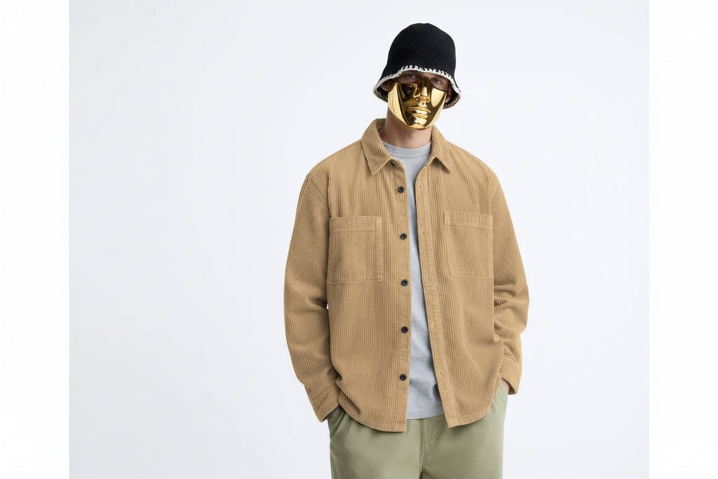 Beige Oversized Corduroy Shirt